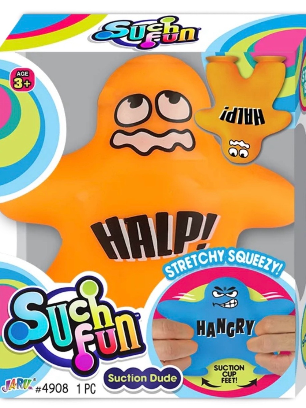 Such Fun Orange "HALP!" Stretchy Suction Squeeze Toy